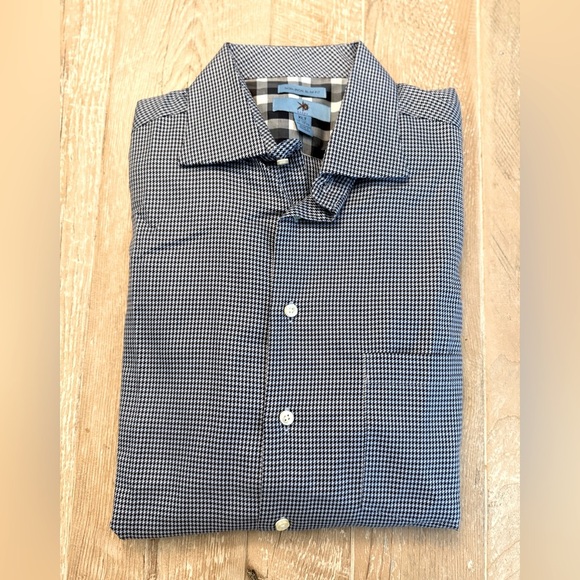 EGARA Non-Iron Blue & Black micro check Long-sleeved Button-down Shirt XLT - Picture 1 of 4